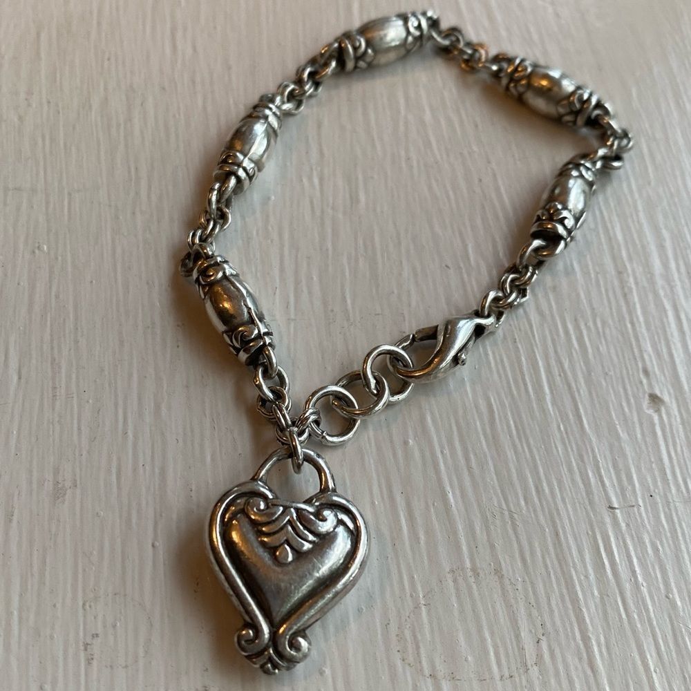 BRIGHTON vintage retired Blair silver chain and heart pendant bracelet